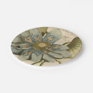 Blauer Lotos-Blume auf TAN-Hintergrund mit Pappteller