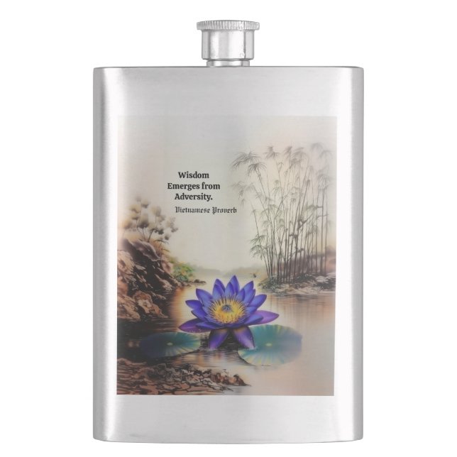 Blauer Lotus aus Muddy Waters (Vietnamesisch) Flachmann (Vorderseite)