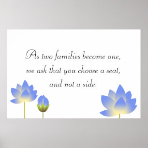 Blauer Lotus blüht graues Hochzeitszeichen Poster
