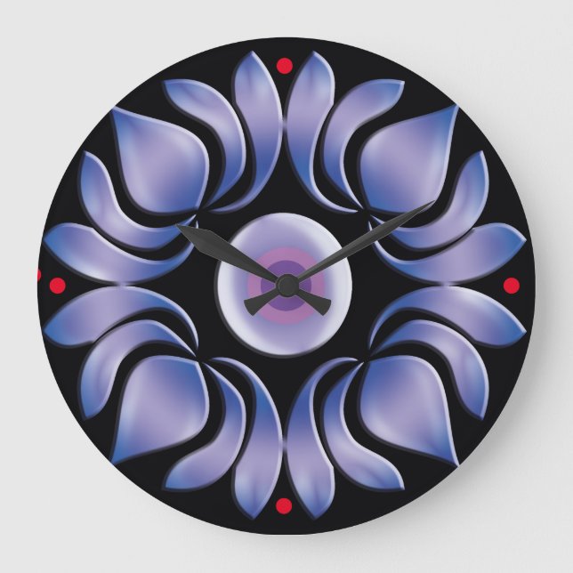 Blauer Lotus Große Wanduhr (Vorderseite)