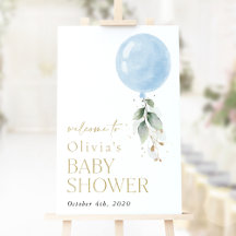 Blauer Luftballon, Eukalyptus, Babyparty Willkomme