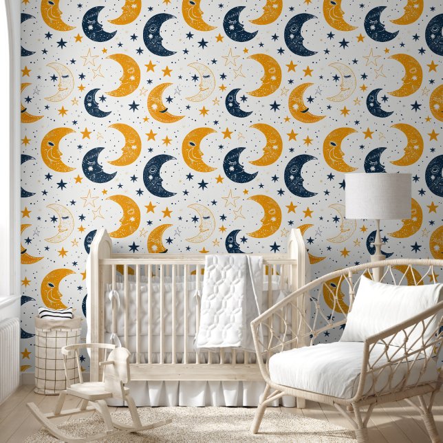 Blauer Lullaby Mond und Sterne Tapete (Kinder)