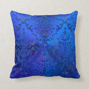 Blauer Luxusdamast-elegantes Wurfs-Kissen Kissen