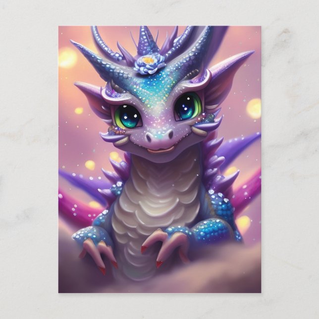 Blauer Mädchen-Drache  Postkarte (Vorderseite)