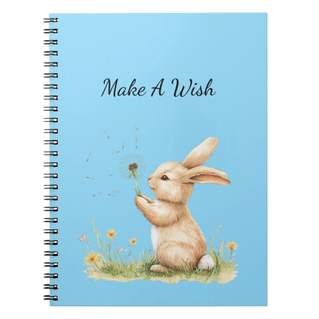 Blauer Make A Wish Hase Löwenzahnblume Notizblock (Vorderseite)