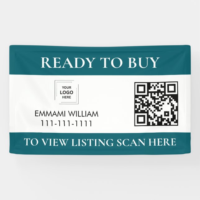 Blauer Makler-QR-Code Immobilienverkaufsbanner Banner (Horizontal)