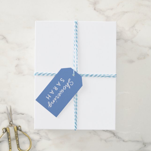Blauer Mama-to-Be-Baby-Duschkopf Geschenkanhänger (Mit Garn)
