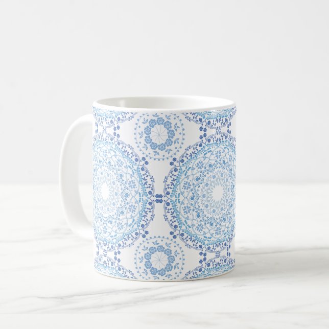 Blauer Mandala-Muster-Becher Kaffeetasse (Vorderseite Links)