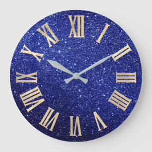 Blauer Marine-Glitzer minimales metallisches Große Wanduhr