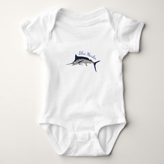 Blauer Marlin Baby Strampler (Vorderseite)