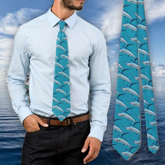 Blauer Marlin-Fischmuster Fischer-Novelty Krawatte (Von Creator hochgeladen)