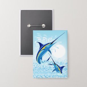 Blauer Marlin springt aus dem Ozean Button
