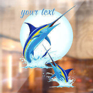 Blauer Marlin springt aus dem Ozean Fensteraufkleber