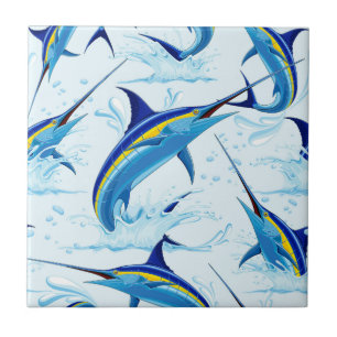 Blauer Marlin springt aus dem Ozean Fliese
