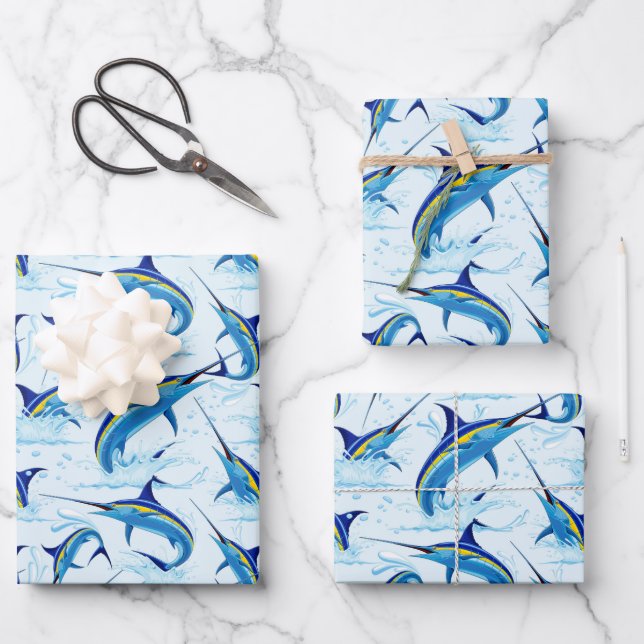 Blauer Marlin springt aus dem Ozean Geschenkpapier Set (Vorderseite)