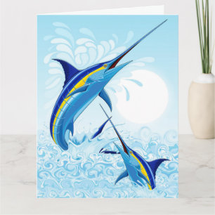 Blauer Marlin springt aus dem Ozean Karte