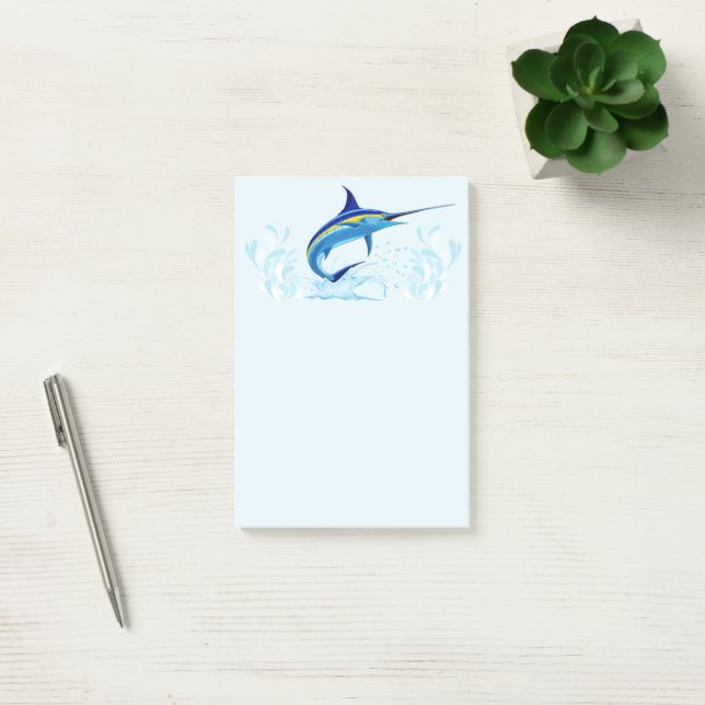 Blauer Marlin springt aus dem Ozean Post-it Klebezettel (Büro)