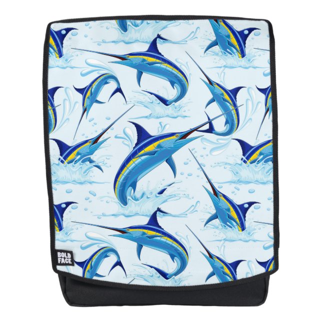Blauer Marlin springt aus dem Ozean Rucksack (Vorderseite)