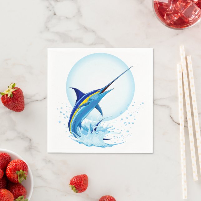 Blauer Marlin springt aus dem Ozean Serviette (Beispiel)