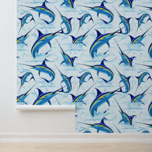 Blauer Marlin springt aus dem Ozean Tapete