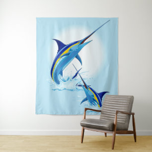 Blauer Marlin springt aus dem Ozean Wandteppich