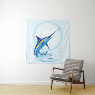 Blauer Marlin springt aus dem Ozean Wandteppich