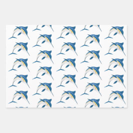 Blauer Marlin Wrapping Paper Flat Sheet Set 3 Geschenkpapier Set