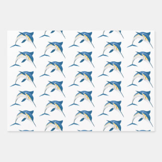 Blauer Marlin Wrapping Paper Flat Sheet Set 3 Geschenkpapier Set