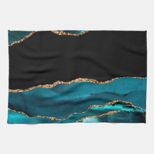Blauer Marmor Agate Glamour Black Golden Glitzer Geschirrtuch