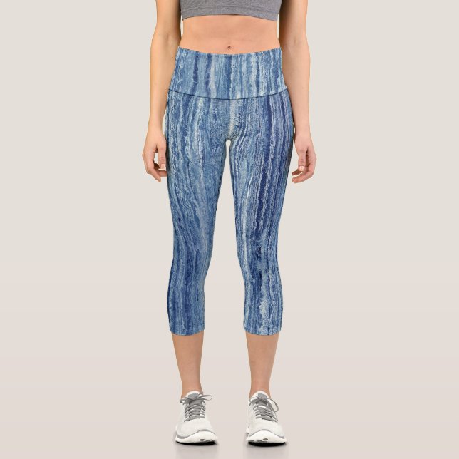 Blauer Marmor Capri Leggings (Vorderseite)