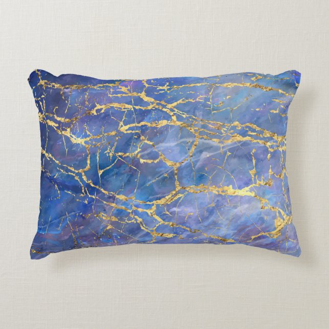 Blauer Marmor Gold Abstrakte Textur Dekokissen (Vorderseite)