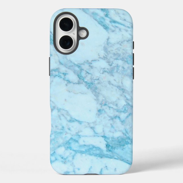 Blauer Marmor iPhone 16 Plus Hülle (Rückseite)