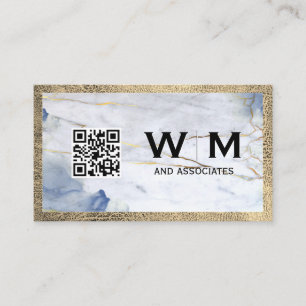 Blauer Marmor   Lederreise   Monogramm   QR-Code Visitenkarte