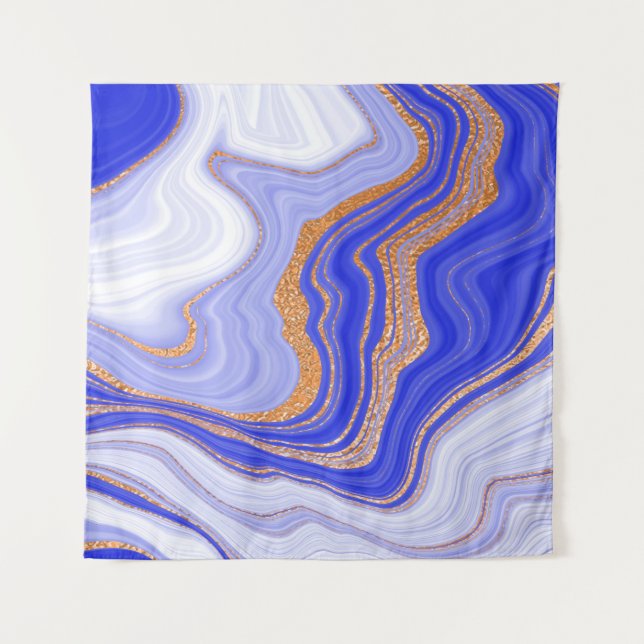 Blauer Marmor mit goldener Textur Wandteppich (Vorderseite)