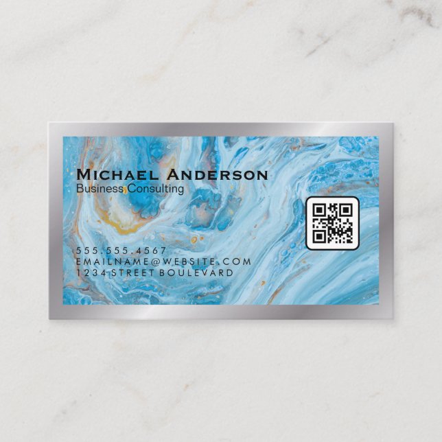 Blauer Marmor | QR Code Business Card Visitenkarte (Vorderseite)