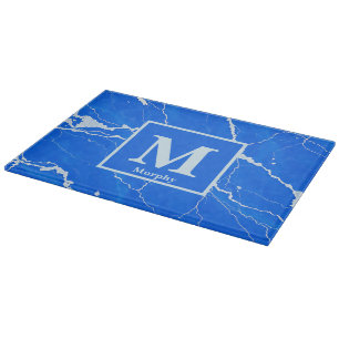 Blauer Marmor Saphir mit weißer Venen Monogramm Schneidebrett