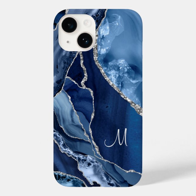 Blauer Marmor Silver Glitzer Girly Glam Case-Mate iPhone 14 Hülle (Rückseite)