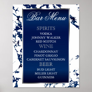 Blauer Marmor, Silver & White - Bar Menu Poster