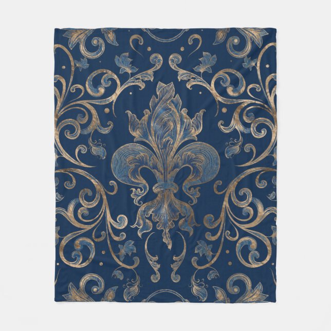 Blauer Marmor und Gold Fleecedecke (Vorderseite)