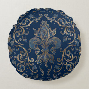 Blauer Marmor und Gold Rundes Kissen