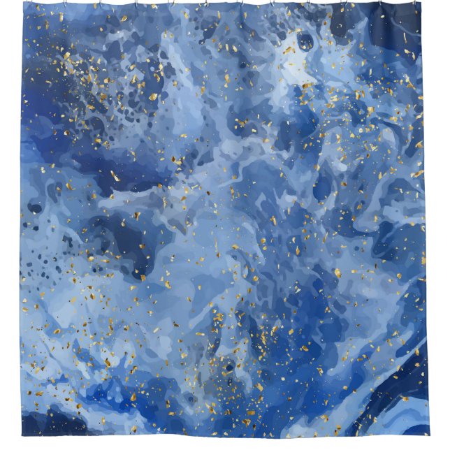 Blauer Marmor und goldene Textur Duschvorhang (Vorderseite)