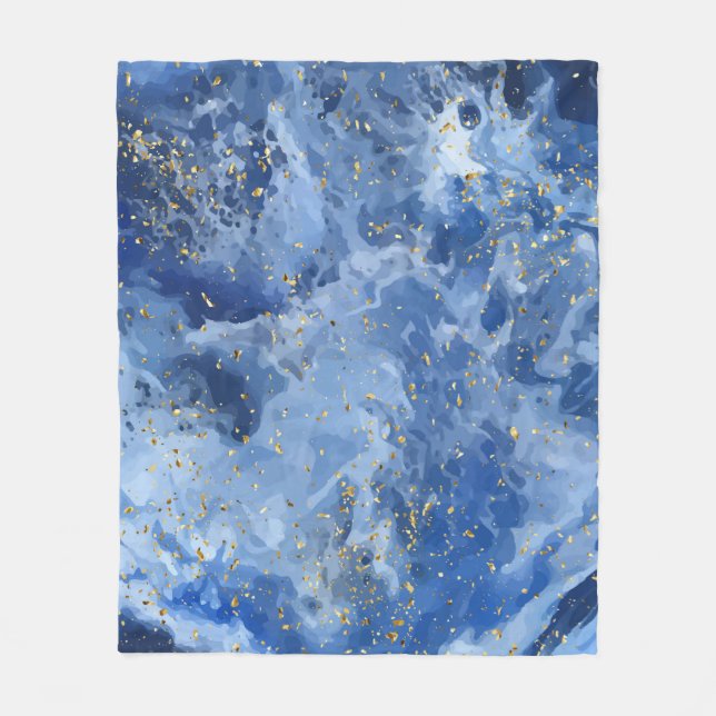 Blauer Marmor und goldene Textur Fleecedecke (Vorderseite)