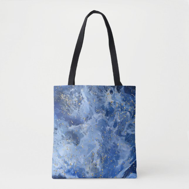Blauer Marmor und goldene Textur Tasche (Vorderseite)