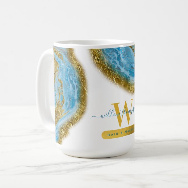 Blauer Marmor und Goldfolie Kaffeetasse (Vorderseite Links)