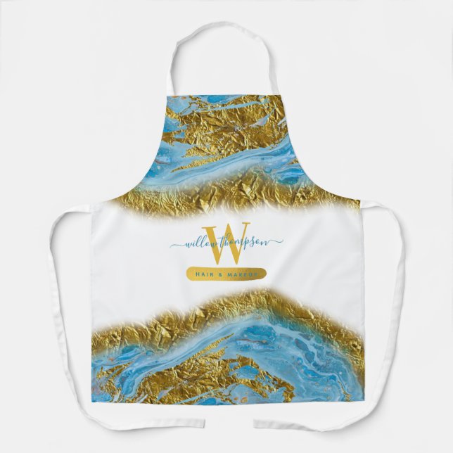 Blauer Marmor und Goldfolie Schürze (Vorderseite)