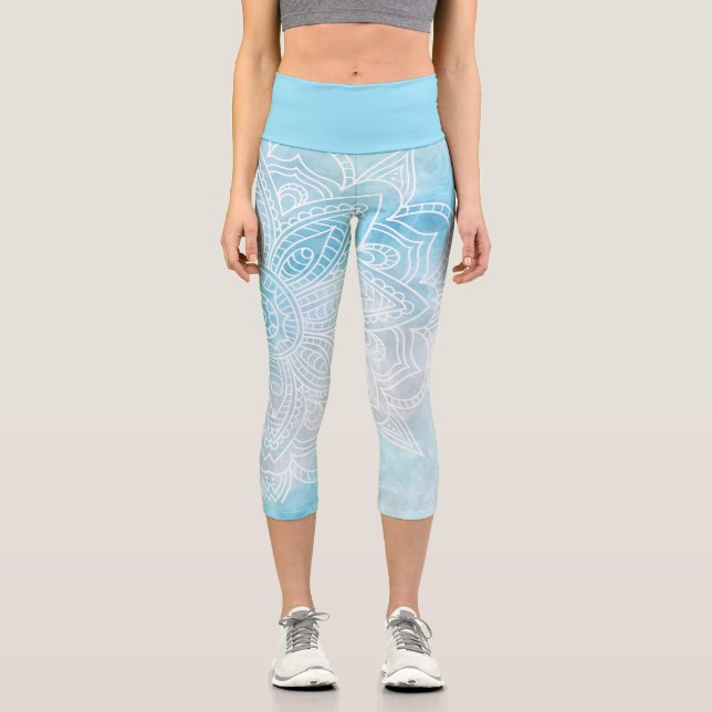 Blauer Marmor und weißer Mandala Yoga Capri (Vorderseite)