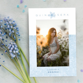 Blauer Marmoreffekt Romantisches Foto Quinceañera Einladung