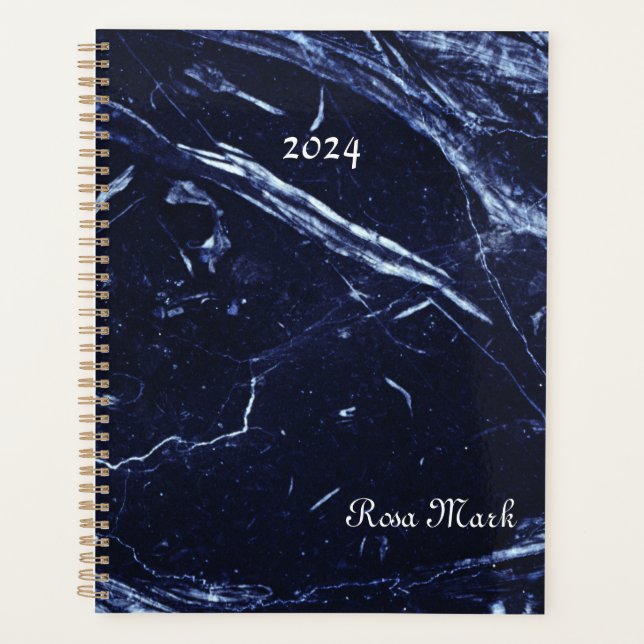 Blauer Marmorwirbel mit individuellem Planner Planer (Vorderseite)