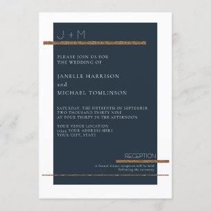 Blauer Marsch Minimal Modern Gold White Wedding Si Einladung