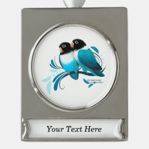 Blauer Maskenlovebirds Banner-Ornament Silber